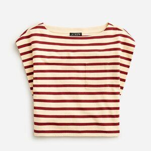 NWT J.Crew Boatneck muscle T-shirt burgundy stripe mariner cotton Size M